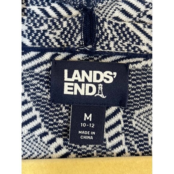 Lands End Coastal Floral Sweater M Blue Cardigan Striped Old Money Classic Artsy - Picture 2 of 12